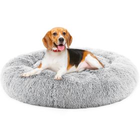 Anti-Slip Round Fluffy Plush Faux Fur Cat Bed,extra large gray