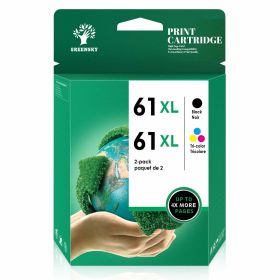 Greensky 61 XL Black and Color Replacement for HP Printer Ink 61XL for Envy 4500 5530 Deskjet 1000 1010 1510 2540 3050 Officejet 2620 4630 (2 Pack)