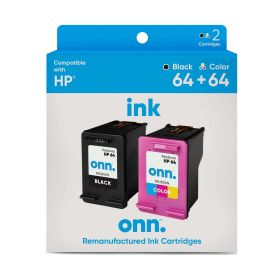 ONN INHPCL100014173 HP 64 Black and 64 Tri-Color Remanufactured Ink, 2 Cartridges