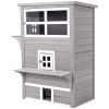 PawHut 3-Story Cat House Feral Cat Shelter, Outdoor Kitten Condo with Raised Floor, Asphalt Roof, Escape Doors, Jumping Platforms, Grey