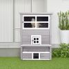 PawHut 3-Story Cat House Feral Cat Shelter, Outdoor Kitten Condo with Raised Floor, Asphalt Roof, Escape Doors, Jumping Platforms, Grey