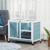 PawHut Indoor Rabbit Hutch with Wheels, Desk and Side Table Sized, Wood Rabbit Cage, Waterproof Small Rabbit Cage, Light Blue