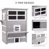 PawHut 3-Story Cat House Feral Cat Shelter, Outdoor Kitten Condo with Raised Floor, Asphalt Roof, Escape Doors, Jumping Platforms, Grey