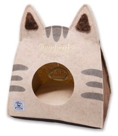 Touchcat 'Kitty Ears' Travel On-The-Go Collapsible Folding Cat Pet Bed House With Toy (Color: BROWN)